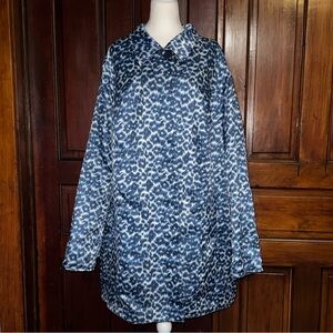 NWT Dennis Basso Reversible Rain Jacket Size 3X Navy/Blue Leopard Print
